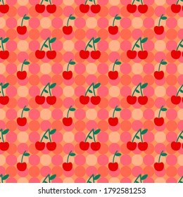 Seamless Polkadot Cherry Fruit Pattern, Print Fabric Pattern, Vector Illustration EPS 10.