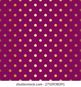Seamless polka-dot pattern in gradient gold tones arranged across a magenta background, create a subtle vignette effect.