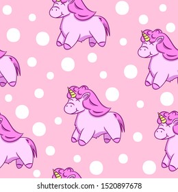 Seamless Polkadot Pink Unicorns Pattern. Vector Illustration EPS 10.