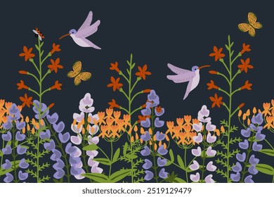 Seamless pollinator decorative vector garden