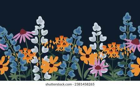 Seamless pollinator garden with native flowers pattern