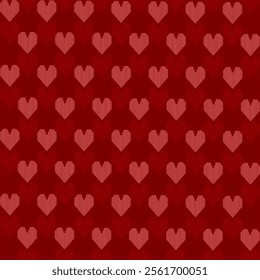 A seamless Polygonal Heart pattern with a Red background design for Valentine-themed wallpaper or decoration. Valentine's day and Love concept.
