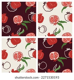 Seamless pomegranat pattern. Artistic texture. Vintage color scheme. Vector repeat background for colorful fabric, paper, interior decor.