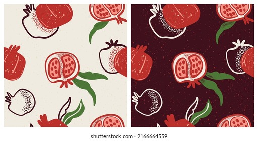 Seamless pomegranat pattern set. Artistic texture. Vintage color scheme. Vector design for paper, cover, fabric, interior decor and other uses