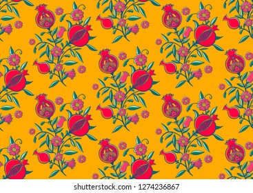 seamless , pomegranate and floral pattern