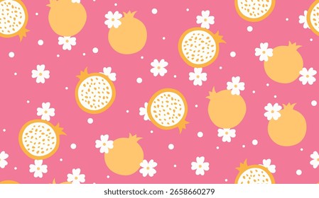 Patrón inconsútil de la granada y de la flor en fondo rosado