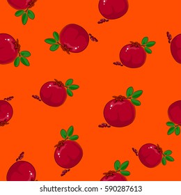 Seamless Pomegranate Pattern, Fruit on Orange Background, Vector Illustration