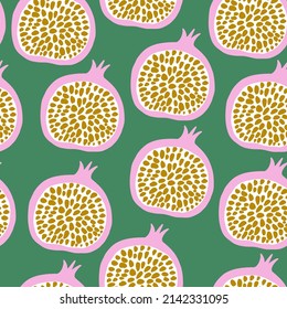 Seamless pomegranate pattern in minimal style. Hight detailed fruit background. Vector illustration