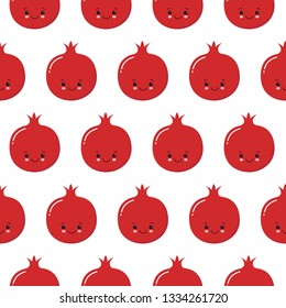 Seamless pomegranate pattern. Vector fruit background. Flat