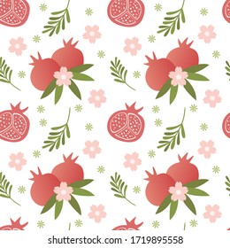 Seamless pomegranate pattern. Vector fruit background. Simple flat illustration. Design for fabric, textile, decor, cloth, wrapping paper.