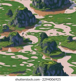 Seamless Pond Vector Pattern 3D Wallpaper For Decoration