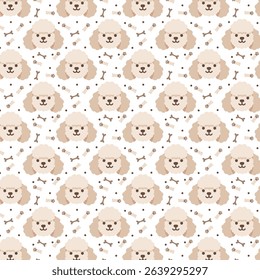 Seamless poodle dog pattern with bone and paw. Puppy background for print. Pet themed design