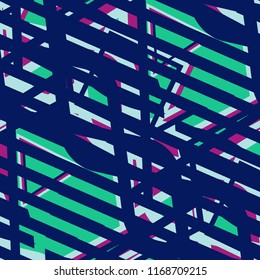 Seamless Pop Art Background. Abstract Color Texture with Lines and Geometric Figures for Wallpaper, Print, Cotton. Vintage Seamless Multicolor Background in Disco Style. Vector Texture.