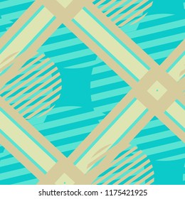 Seamless Pop Art Background. Abstract Colorful Texture with Lines and Geometric Figures for Wallpaper, Fabric, Textile. Modern Seamless Multicolor Background in Disco Style. Vector Texture.