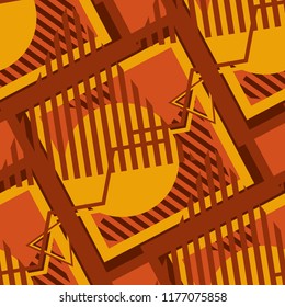 Seamless Pop Art Background. Abstract Color Texture with Lines and Geometric Figures for Wallpaper, Fabric, Print. Trendy Seamless Multicolor Background in Disco Style. Vector Texture.