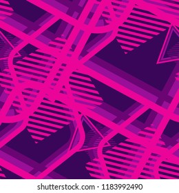 Seamless Pop Art Background. Abstract Color Texture with Lines and Geometric Figures for Cotton, Calico, Textile. Modern Seamless Multicolor Background in Disco Style. Vector Texture.