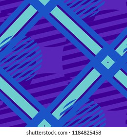 Seamless Pop Art Background. Abstract Colorful Texture with Lines and Geometric Figures for Wallpaper, Fabric, Textile. Retro Seamless Multicolor Background in Disco Style. Vector Texture.