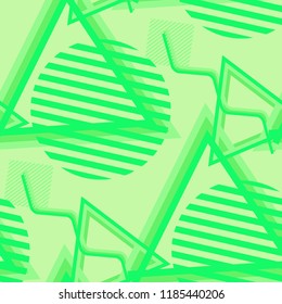 Seamless Pop Art Background. Abstract Color Texture with Lines and Geometric Figures for Wallpaper, Print, Textile. Trendy Seamless Multicolor Background in Disco Style. Vector Texture.