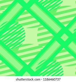 Seamless Pop Art Background. Abstract Color Texture with Lines and Geometric Figures for Print, Fabric, Textile. Trendy Seamless Multicolor Background in Disco Style. Vector Texture.