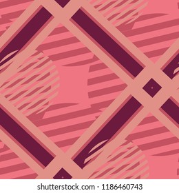 Seamless Pop Art Background. Abstract Color Texture with Lines and Geometric Figures for Chintz, Linen, Paper. Retro Seamless Multicolor Background in Disco Style. Vector Texture.