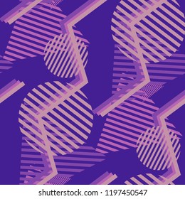 Seamless Pop Art Background. Abstract Color Texture with Lines and Geometric Figures for Wallpaper, Cotton, Textile. Modern Seamless Multicolor Background in Disco Style. Vector Texture.