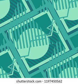Seamless Pop Art Background. Abstract Colorful Texture with Lines and Geometric Figures for Print, Cloth, Textile. Trendy Seamless Multicolor Background in Disco Style. Vector Texture.