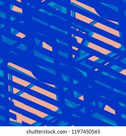 Seamless Pop Art Background. Abstract Colorful Texture with Lines and Geometric Figures for Cotton, Print, Textile. Trendy Seamless Multicolor Background in Disco Style. Vector Texture.