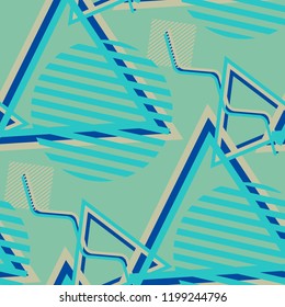 Seamless Pop Art Background. Abstract Color Texture with Lines and Geometric Figures for Dress, Curtain, Paper. Modern Seamless Multicolor Background in Disco Style. Vector Texture.