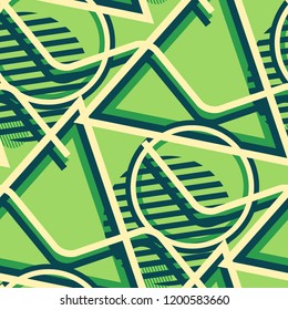 Seamless Pop Art Background. Abstract Colorful Texture with Lines and Geometric Figures for Wallpaper, Print, Cotton. Vintage Seamless Multicolor Background in Disco Style. Vector Texture.