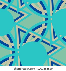 Seamless Pop Art Background. Abstract Color Texture with Lines and Geometric Figures for Print, Cloth, Fabric. Trendy Seamless Multicolor Background in Disco Style. Vector Texture.