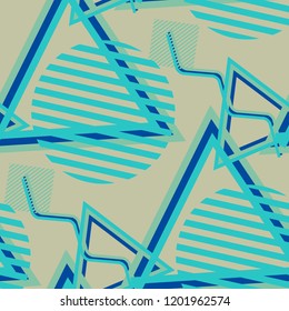 Seamless Pop Art Background. Abstract Color Texture with Lines and Geometric Figures for Wallpaper, Fabric, Textile. Vintage Seamless Multicolor Background in Disco Style. Vector Texture.