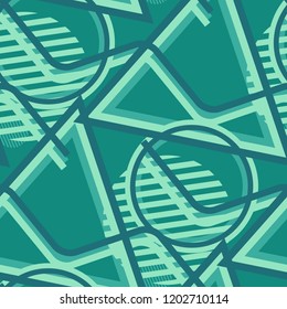 Seamless Pop Art Background. Abstract Color Texture with Lines and Geometric Figures for Print, Cloth, Textile. Retro Seamless Multicolor Background in Disco Style. Vector Texture.