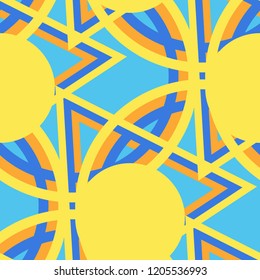 Seamless Pop Art Background. Abstract Colorful Texture with Lines and Geometric Figures for Print, Fabric, Cloth. Retro Seamless Multicolor Background in Disco Style. Vector Texture.