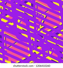 Seamless Pop Art Background. Abstract Colorful Texture with Lines and Geometric Figures for Wallpaper, Print, Cotton. Vintage Seamless Multicolor Background in Disco Style. Vector Texture.