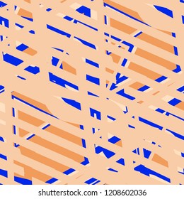 Seamless Pop Art Background. Abstract Colorful Texture with Lines and Geometric Figures for Cotton, Calico, Textile. Retro Seamless Multicolor Background in Disco Style. Vector Texture.