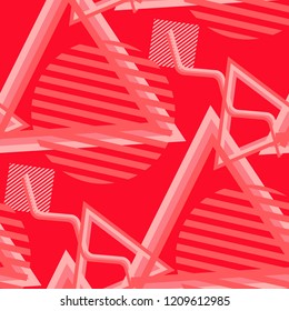 Seamless Pop Art Background. Abstract Color Texture with Lines and Geometric Figures for Chintz, Linen, Wallpaper. Vintage Seamless Multicolor Background in Disco Style. Vector Texture.
