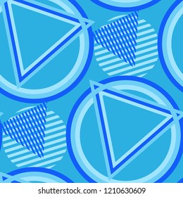 Seamless Pop Art Background. Abstract Colorful Texture with Lines and Geometric Figures for Cotton, Calico, Textile. Retro Seamless Multicolor Background in Disco Style. Vector Texture.