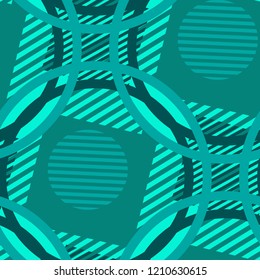 Seamless Pop Art Background. Abstract Color Texture with Lines and Geometric Figures for Dress, Paper, Tablecloth. Modern Seamless Multicolor Background in Disco Style. Vector Texture.