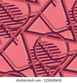 Seamless Pop Art Background. Abstract Colorful Texture with Lines and Geometric Figures for Calico, Print, Textile. Modern Seamless Multicolor Background in Disco Style. Vector Texture.
