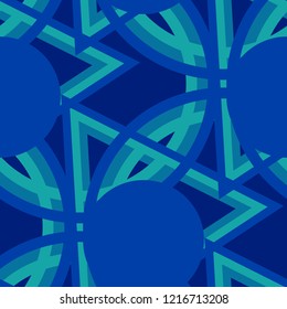 Seamless Pop Art Background. Abstract Color Texture with Lines and Geometric Figures for Dress, Paper, Tablecloth. Trendy Seamless Multicolor Background in Disco Style. Vector Texture.