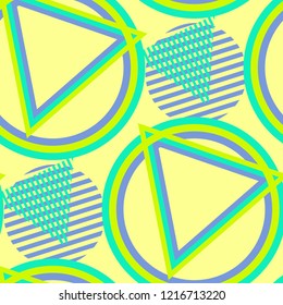 Seamless Pop Art Background. Abstract Colorful Texture with Lines and Geometric Figures for Print, Fabric, Textile. Trendy Seamless Multicolor Background in Disco Style. Vector Texture.