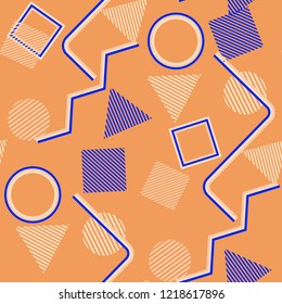 Seamless Pop Art Background. Abstract Color Texture with Lines and Geometric Figures for Print, Fabric, Textile. Trendy Seamless Multicolor Background in Disco Style. Vector Texture.