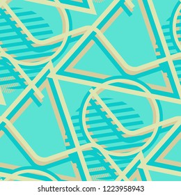 Seamless Pop Art Background. Abstract Colorful Texture with Lines and Geometric Figures for Linen, Paper, Tablecloth. Trendy Seamless Multicolor Background in Disco Style. Vector Texture.