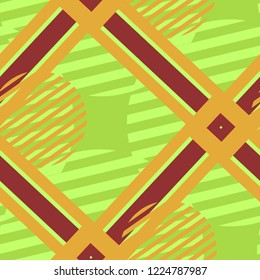 Seamless Pop Art Background. Abstract Color Texture with Lines and Geometric Figures for Wallpaper, Fabric, Print. Vintage Seamless Multicolor Background in Disco Style. Vector Texture.