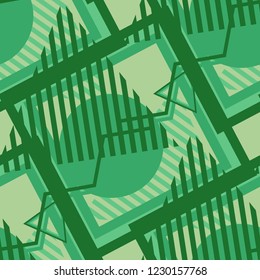 Seamless Pop Art Background. Abstract Colorful Texture with Lines and Geometric Figures for Chintz, Linen, Paper. Trendy Seamless Multicolor Background in Disco Style. Vector Texture.