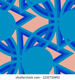 Seamless Pop Art Background. Abstract Colorful Texture with Lines and Geometric Figures for Print, Cloth, Fabric. Trendy Seamless Multicolor Background in Disco Style. Vector Texture.