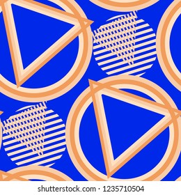 Seamless Pop Art Background. Abstract Color Texture with Lines and Geometric Figures for Cotton, Print, Calico. Vintage Seamless Multicolor Background in Disco Style. Vector Texture.