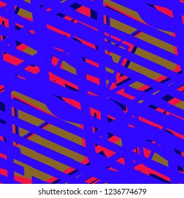 Seamless Pop Art Background. Abstract Colorful Texture with Lines and Geometric Figures for Wallpaper, Fabric, Print. Vintage Seamless Multicolor Background in Disco Style. Vector Texture.