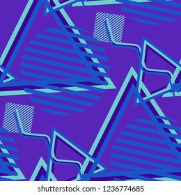 Seamless Pop Art Background. Abstract Color Texture with Lines and Geometric Figures for Wallpaper, Print, Cotton. Trendy Seamless Multicolor Background in Disco Style. Vector Texture.