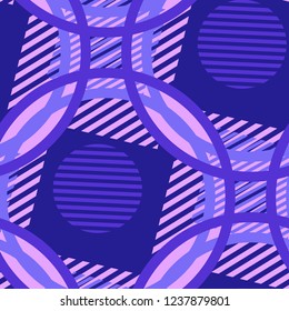 Seamless Pop Art Background. Abstract Color Texture with Lines and Geometric Figures for Wallpaper, Fabric, Textile. Modern Seamless Multicolor Background in Disco Style. Vector Texture.